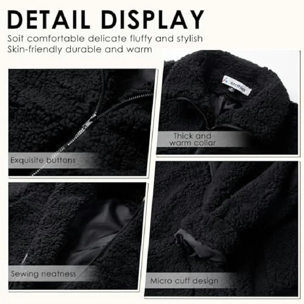 Women's Oversized Fleece Jacket Sherpa Zip Up Winter Faux Fur Coat